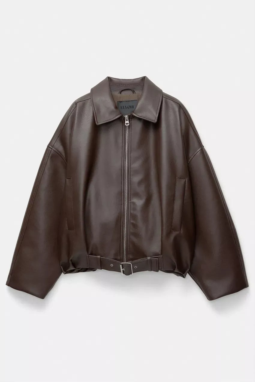 Veste pilote rétro femme en similicuir au style intemporel