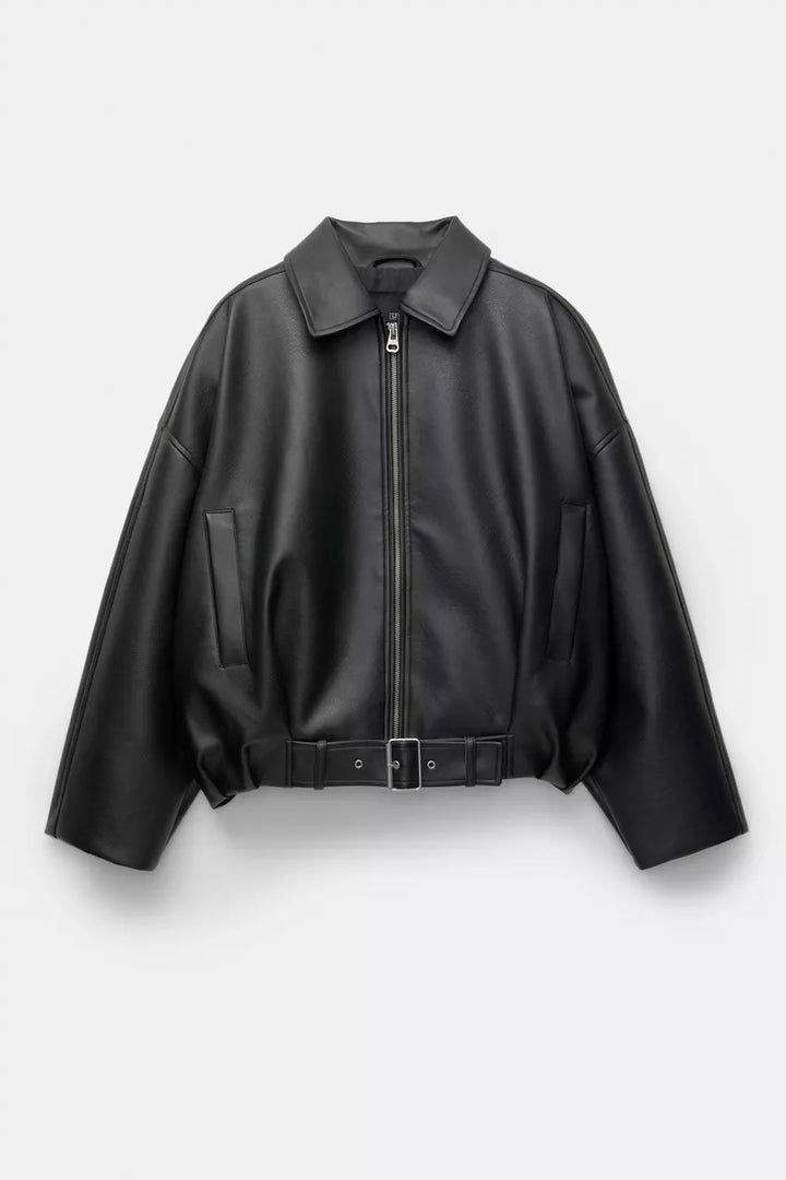 Veste pilote rétro femme en similicuir au style intemporel