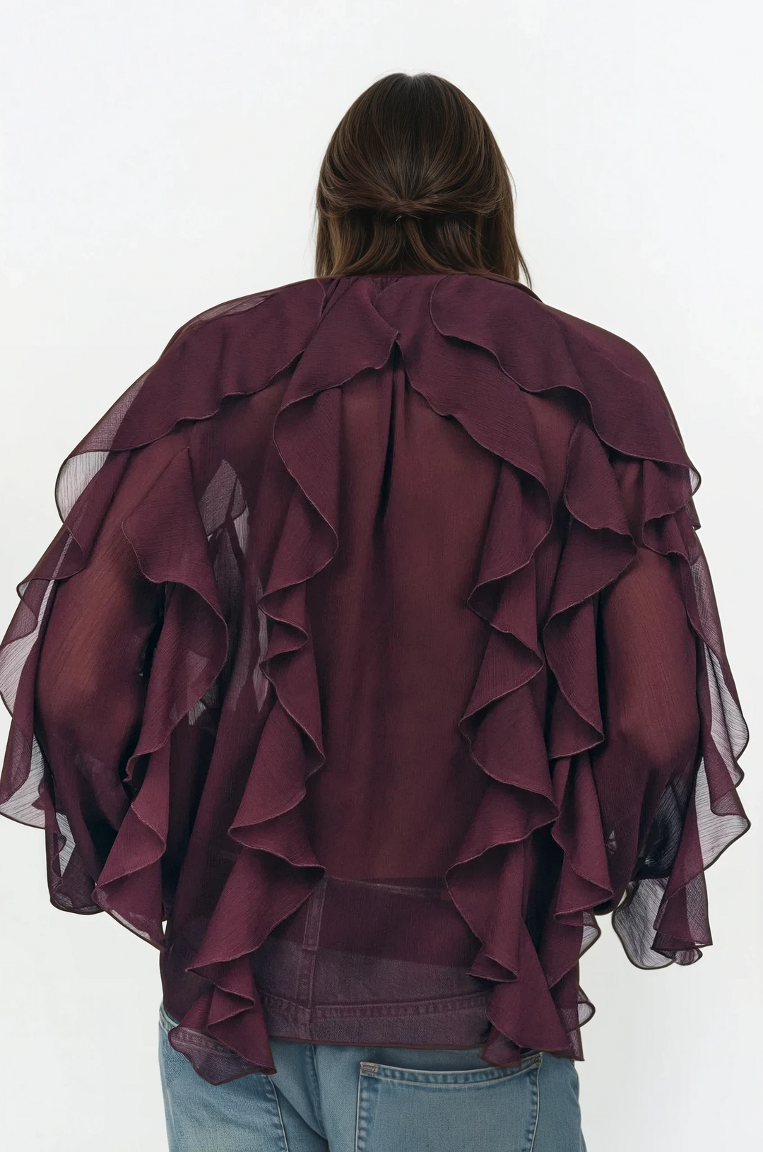 Blouse élégante femme col V volantée tissu léger respirant