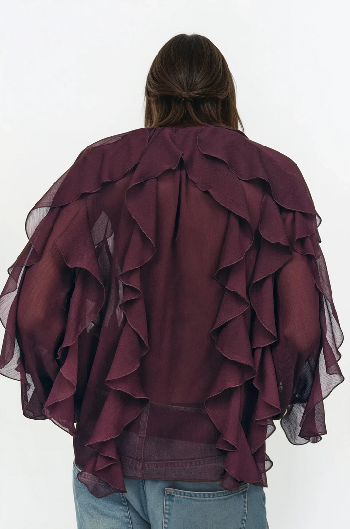 Blouse élégante femme col V volantée tissu léger respirant