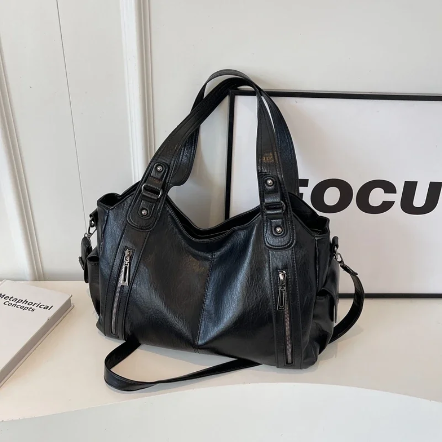 Sac épaule femme cuir végan grand format compartiments organisés élégant