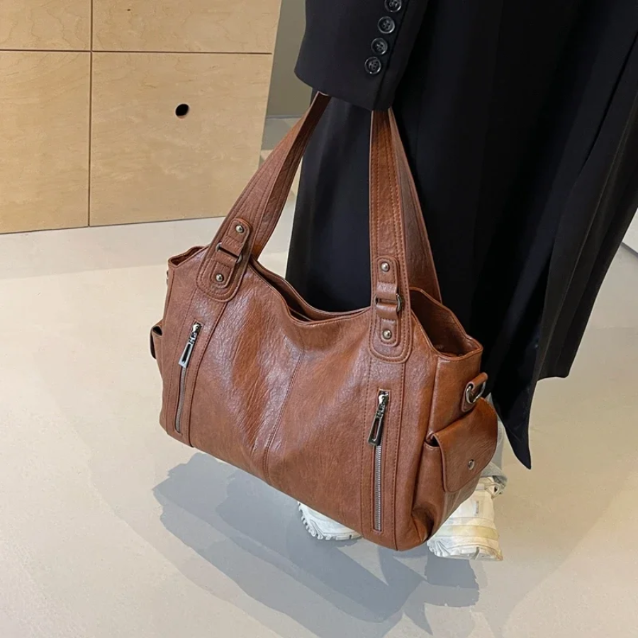 Sac épaule femme cuir végan grand format compartiments organisés élégant
