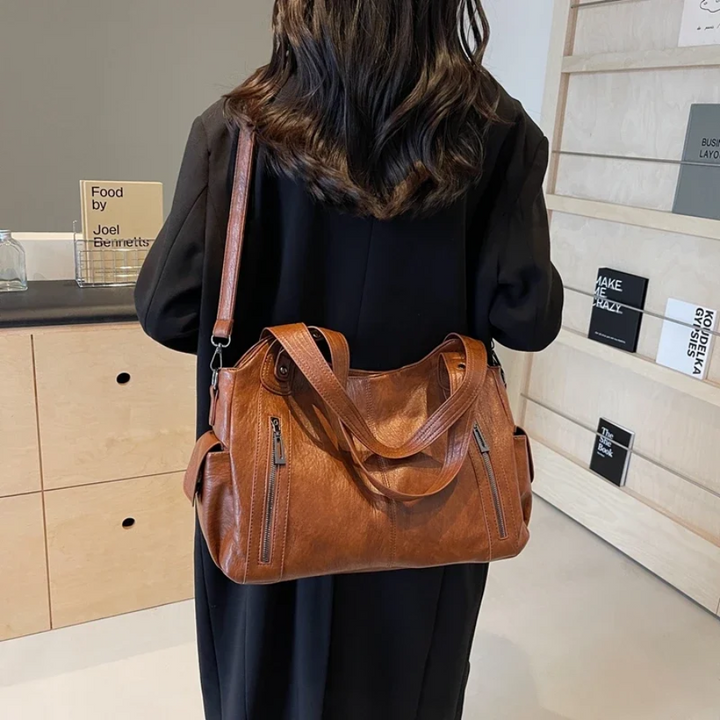 Sac épaule femme cuir végan grand format compartiments organisés élégant