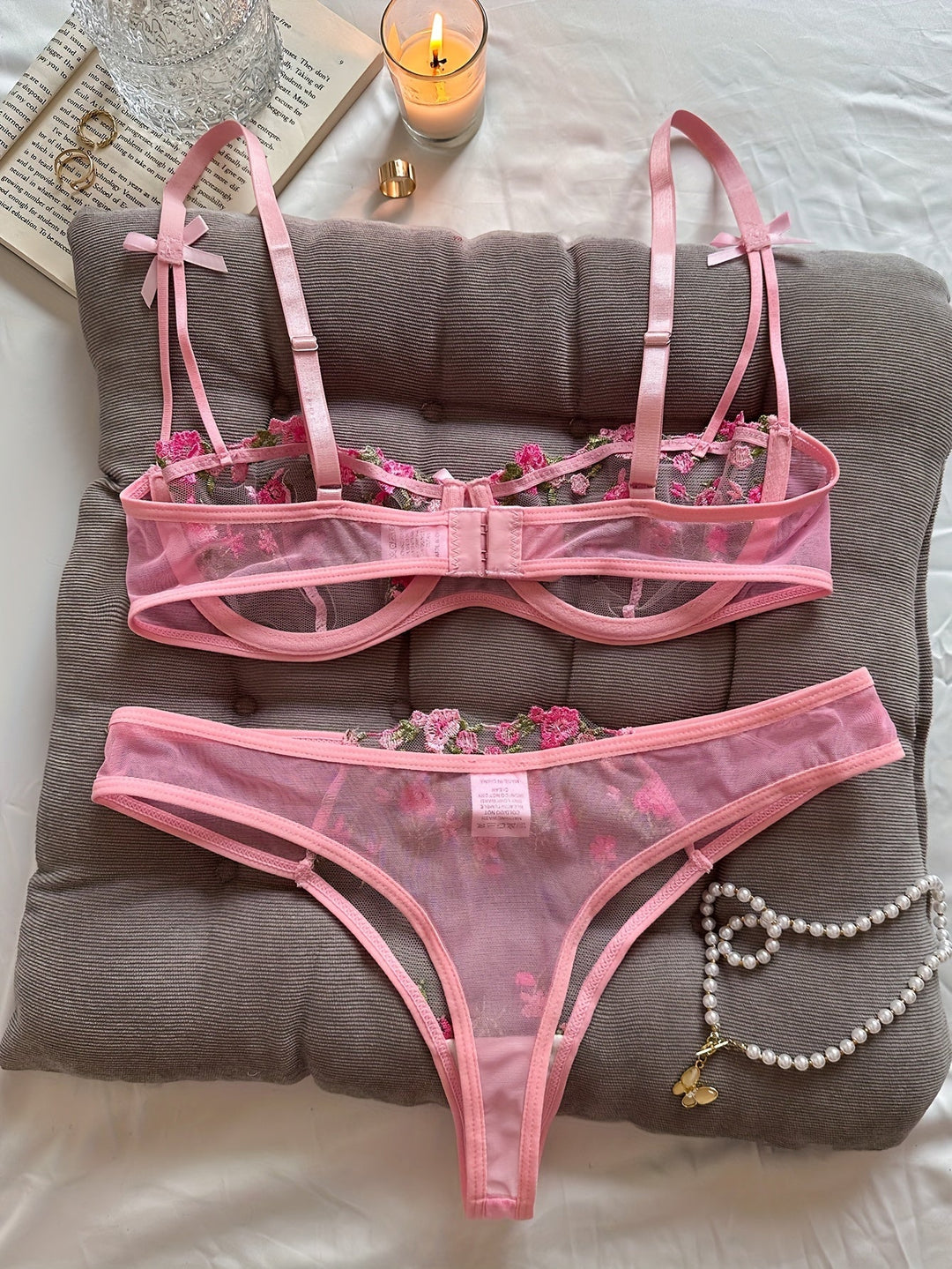 Liora Rose Embroidered Lace Lingerie Set with Adjustable Straps