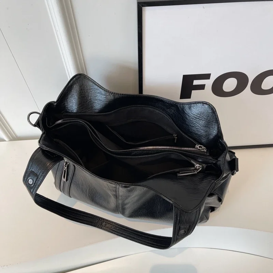 Sac épaule femme cuir végan grand format compartiments organisés élégant