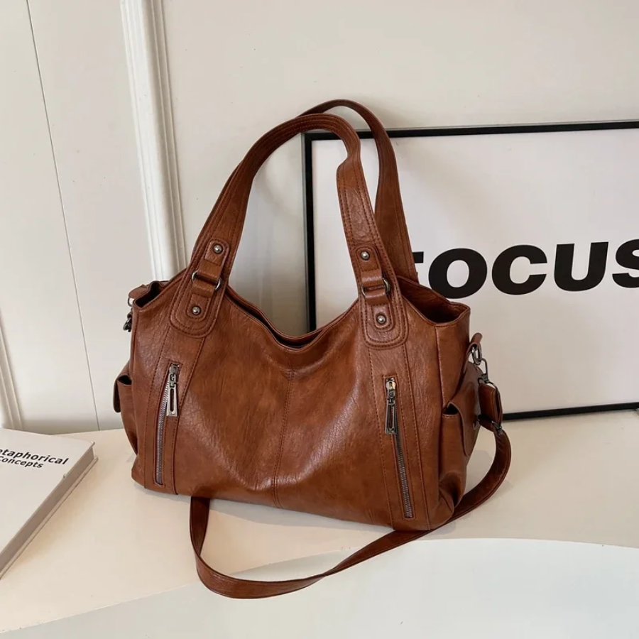 Sac épaule femme cuir végan grand format compartiments organisés élégant