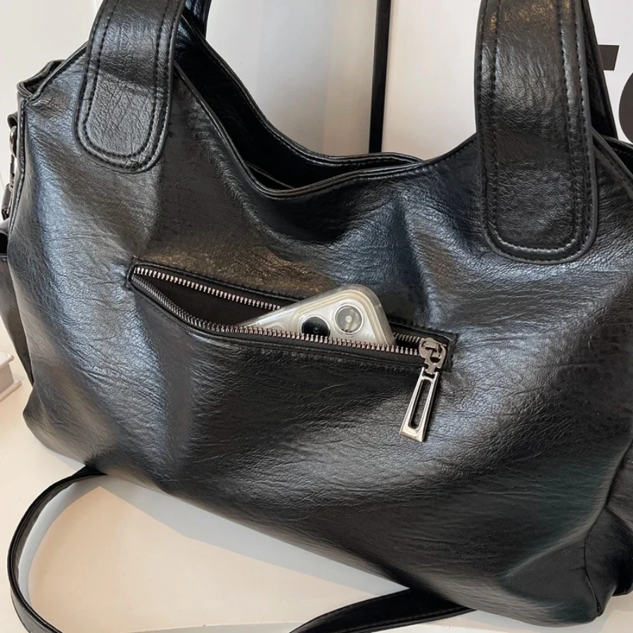 Sac épaule femme cuir végan grand format compartiments organisés élégant