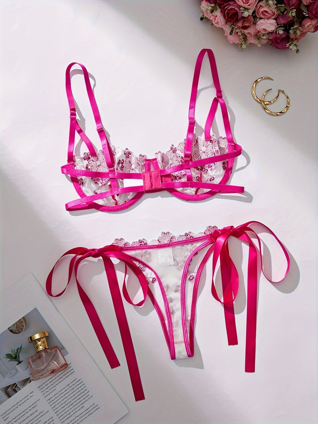 Liora Floral Embroidered Tie-Up Lingerie Set Romantic Lace