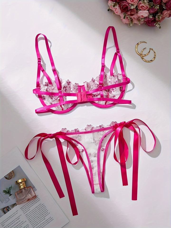 Liora Floral Embroidered Tie-Up Lingerie Set Romantic Lace