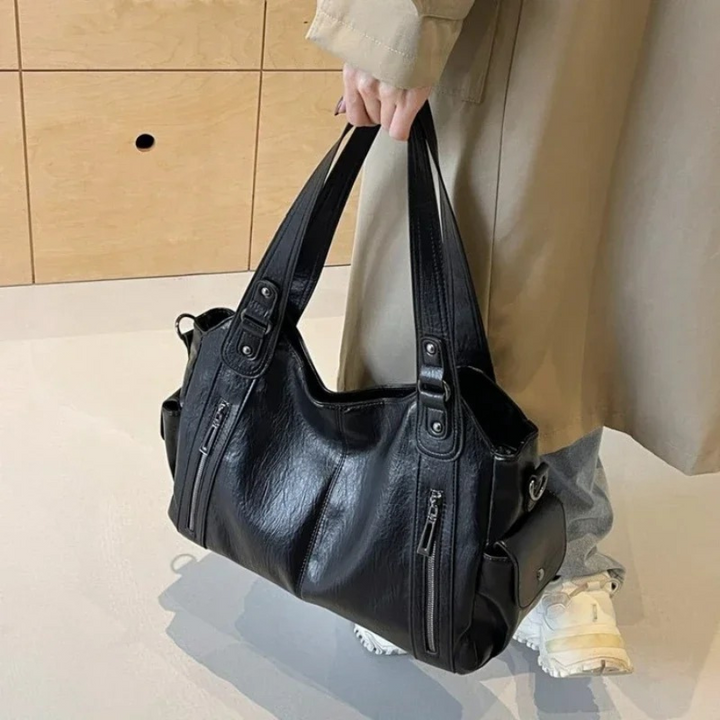Sac épaule femme cuir végan grand format compartiments organisés élégant