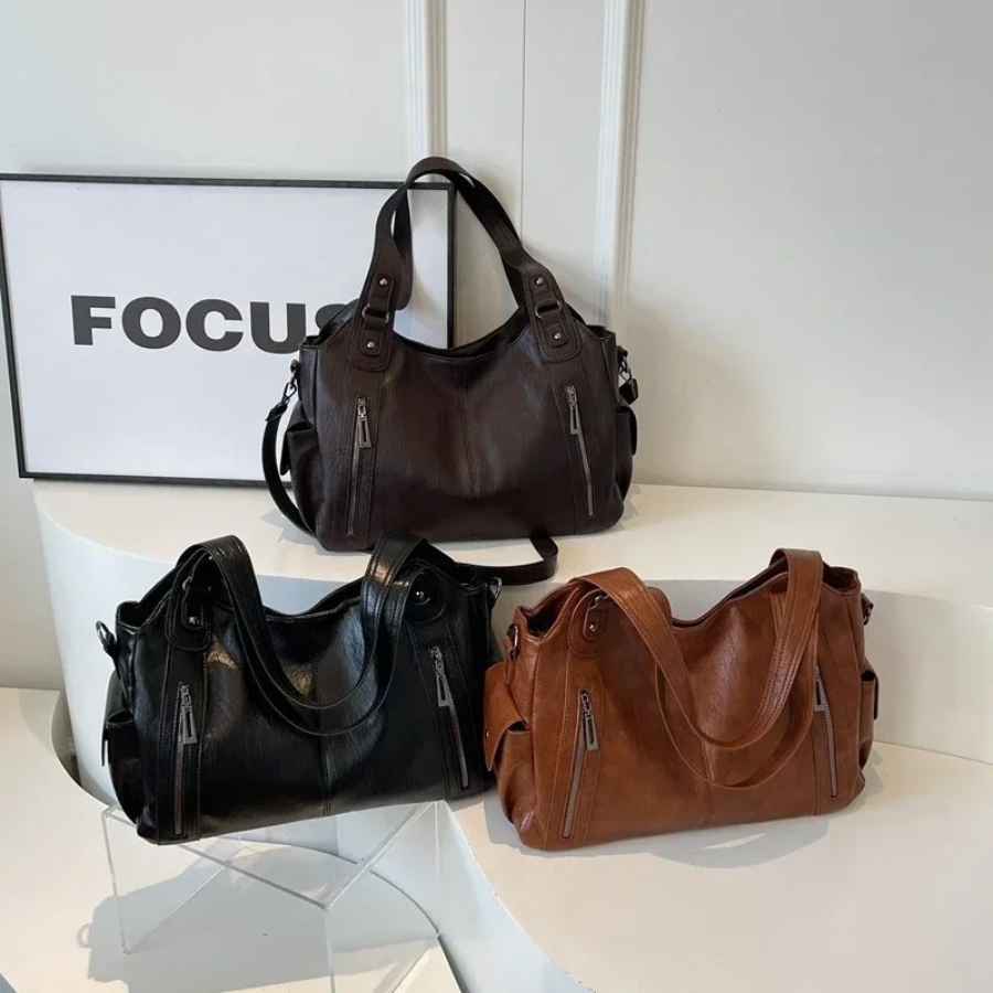Sac épaule femme cuir végan grand format compartiments organisés élégant