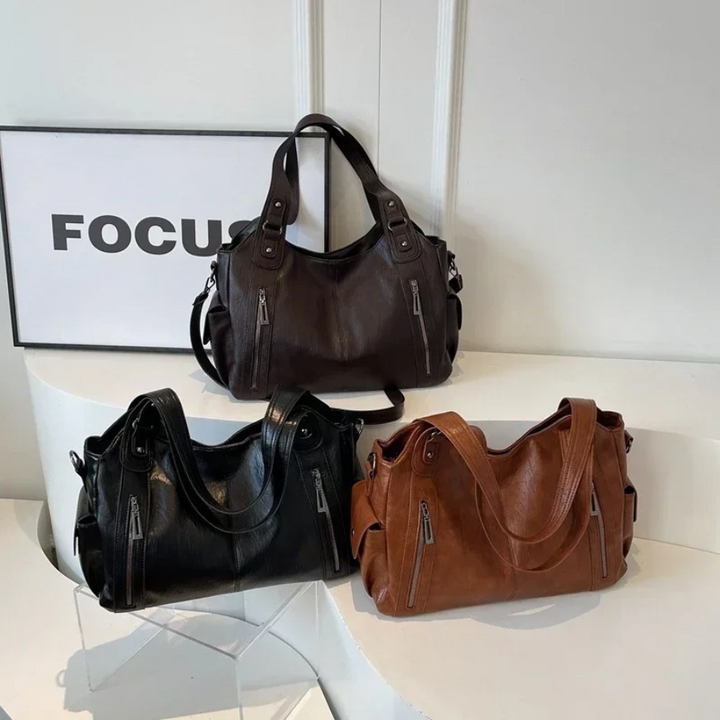 Sac épaule femme cuir végan grand format compartiments organisés élégant