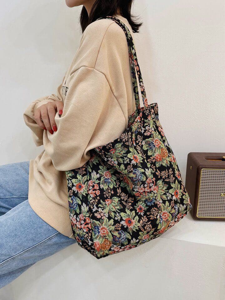 Sac cabas fleuri vintage femme grand format léger et spacieux