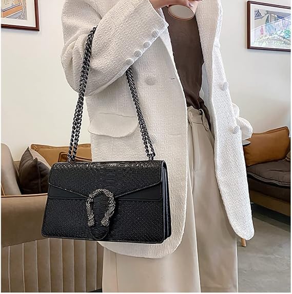 Sac bandoulière femme cuir PU imprimé chaîne élégante format compact