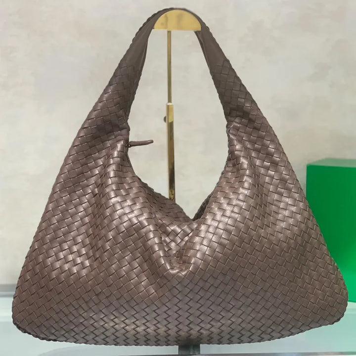Sac épaule femme cuir PU tressé grand format compartiments multiples