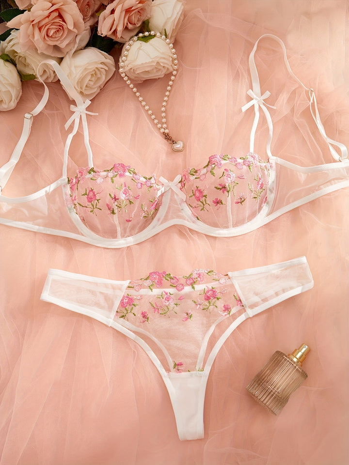 Liora Rose Embroidered Lace Lingerie Set with Adjustable Straps