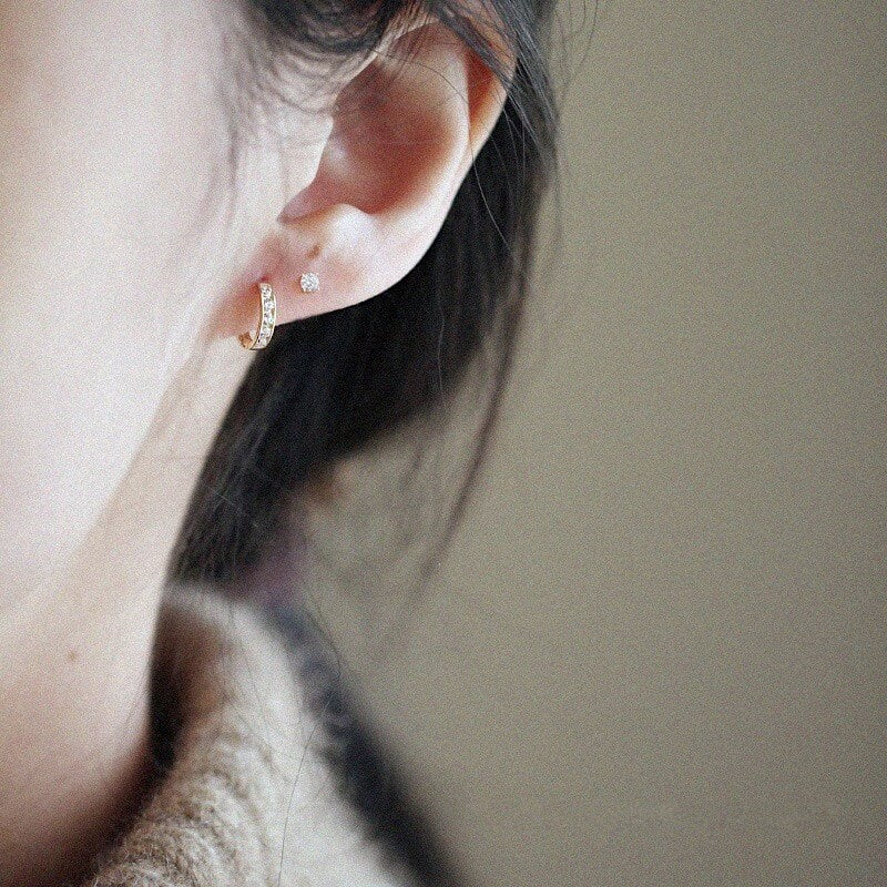 Seren Minimalist Sterling Silver Pave Hoop Earrings Elegant