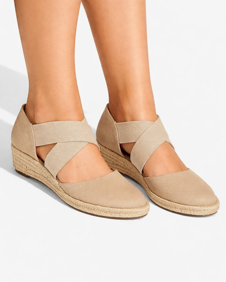 Espadrilles compensées à brides croisées, bout fermé, sans lacets