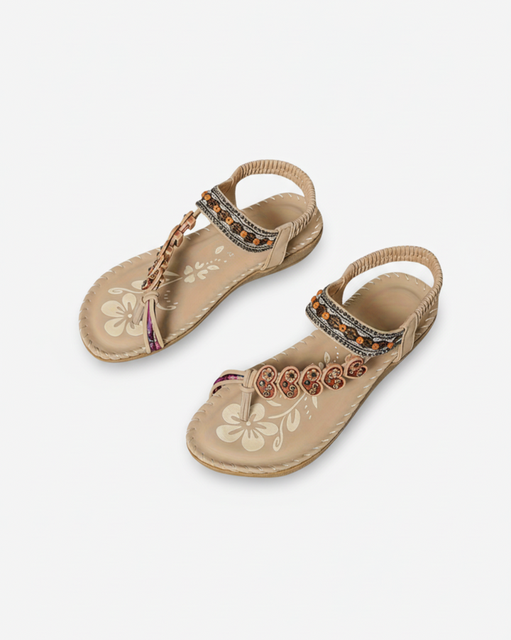 Sandales tongs perlées à motifs floraux avec sangle élastique à la cheville – confort à enfiler