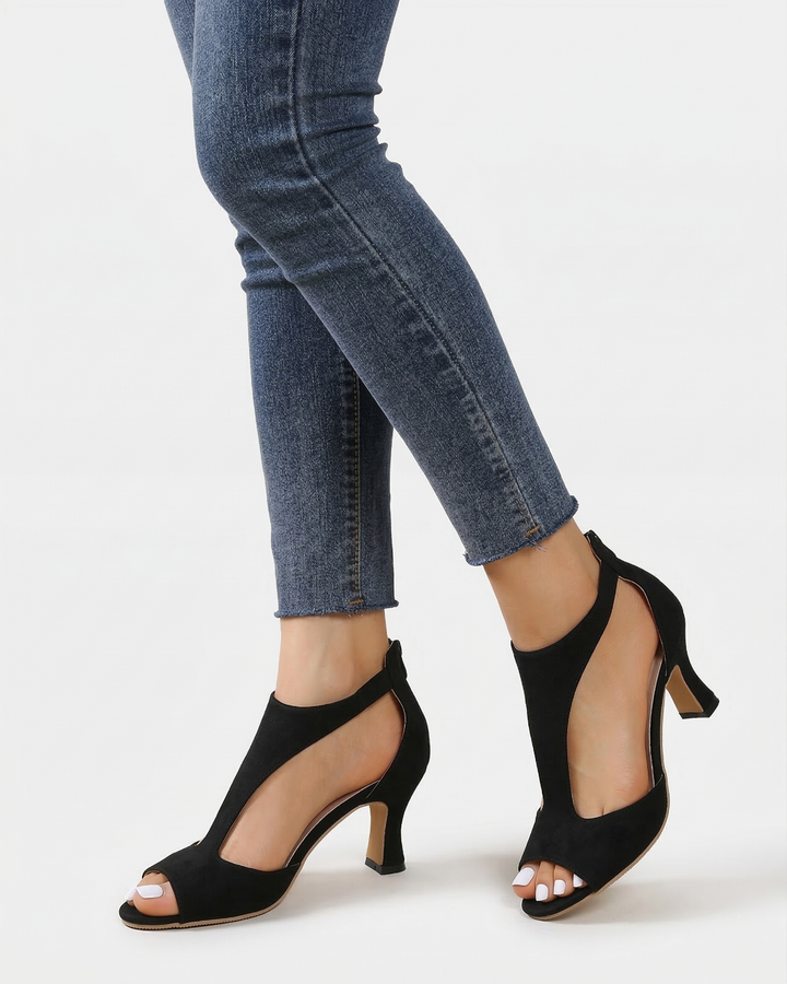 Sandales à talons à bout ouvert pour femmes, chic, avec design à découpes