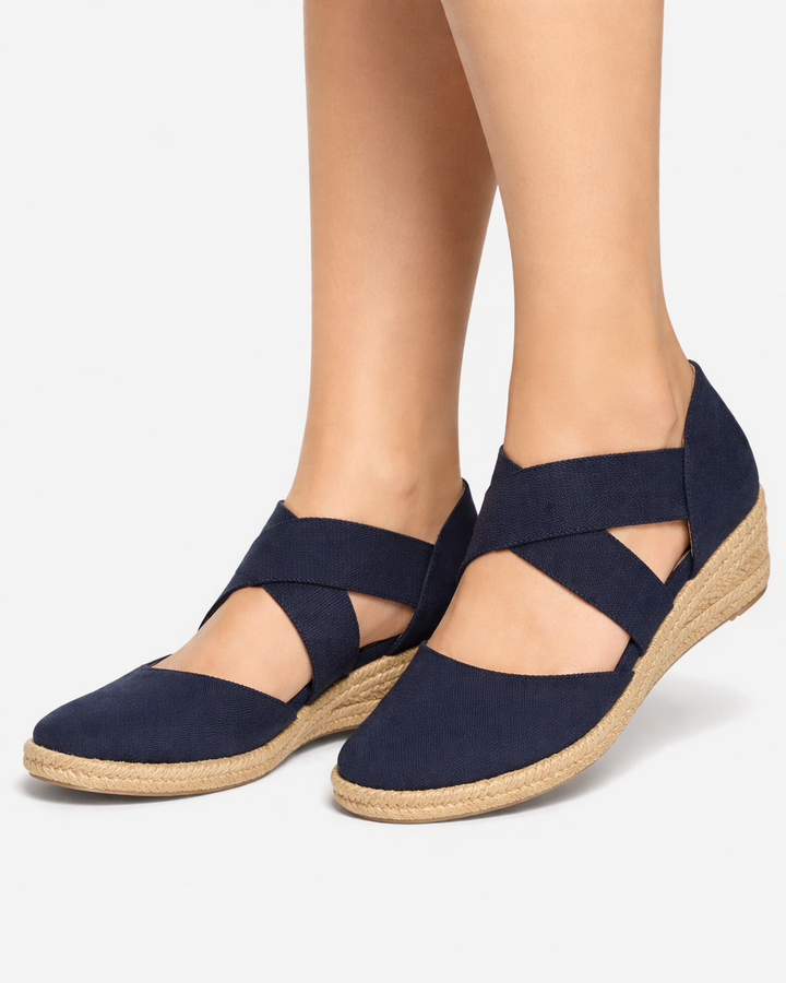 Espadrilles compensées à brides croisées, bout fermé, sans lacets
