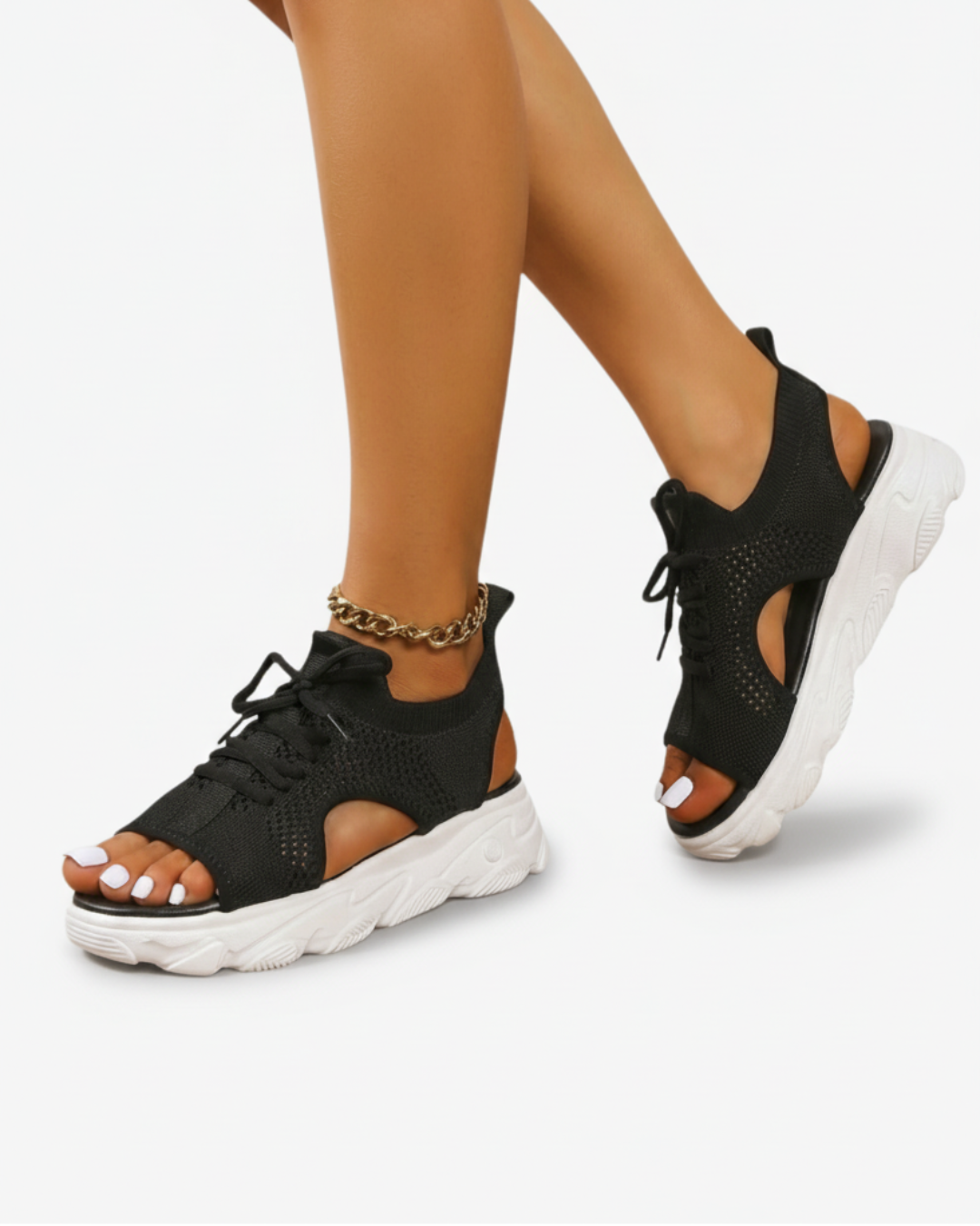 Sandales en maille tricotée chic avec des découpes, à lacets et à bout ouvert