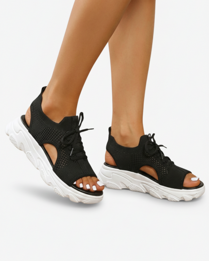 Sandales en maille tricotée chic avec des découpes, à lacets et à bout ouvert