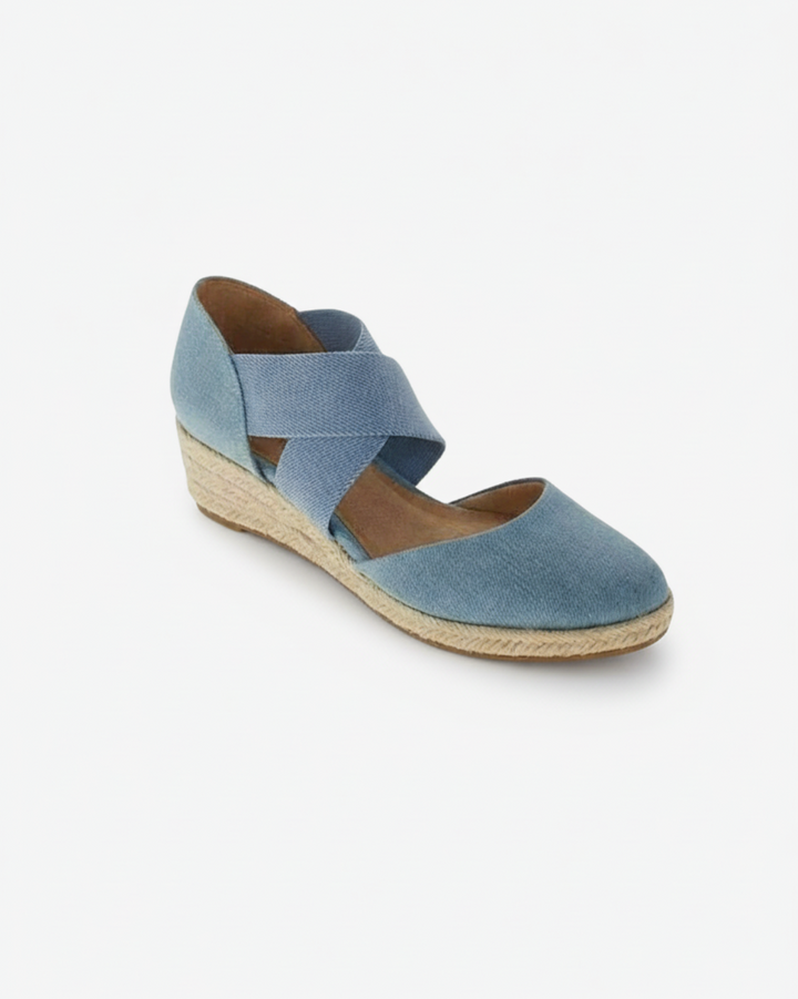 Espadrilles compensées à brides croisées, bout fermé, sans lacets
