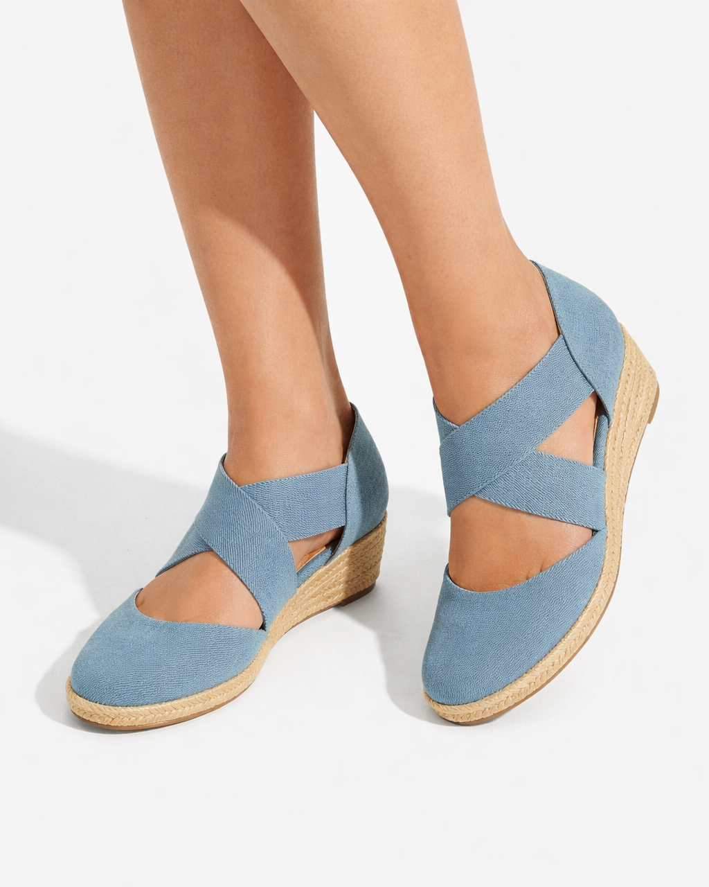 Espadrilles compensées à brides croisées, bout fermé, sans lacets