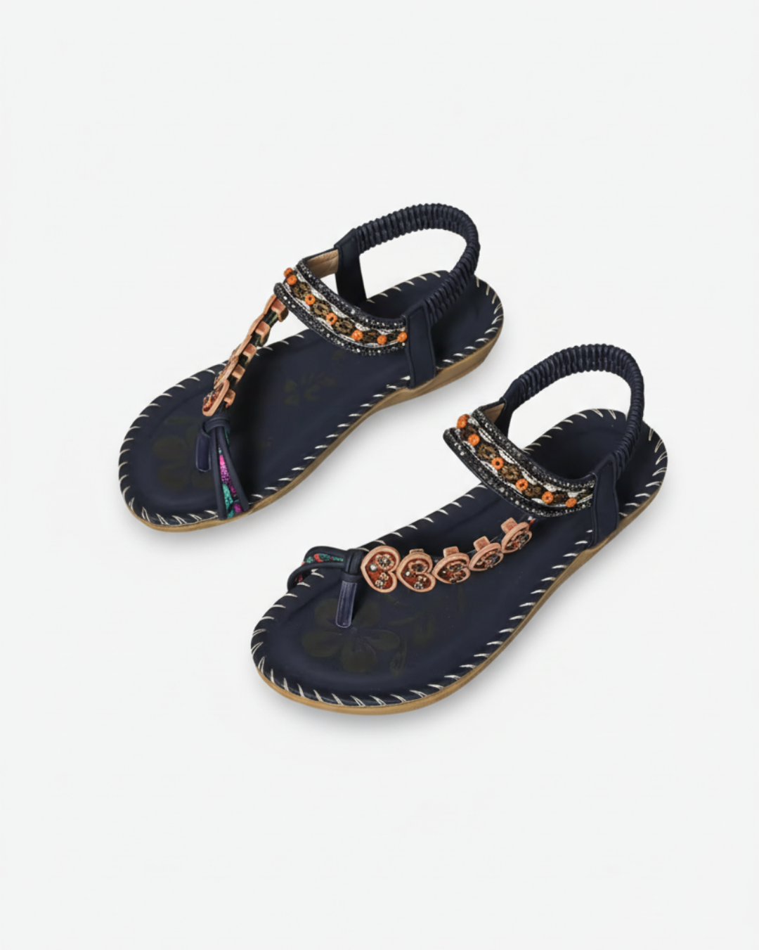 Sandales tongs perlées à motifs floraux avec sangle élastique à la cheville – confort à enfiler