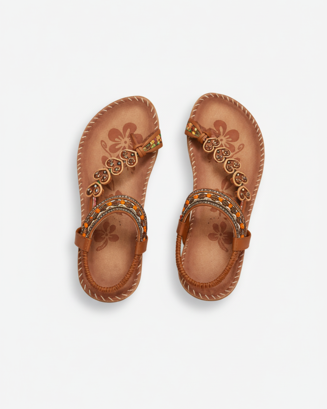 Sandales tongs perlées à motifs floraux avec sangle élastique à la cheville – confort à enfiler