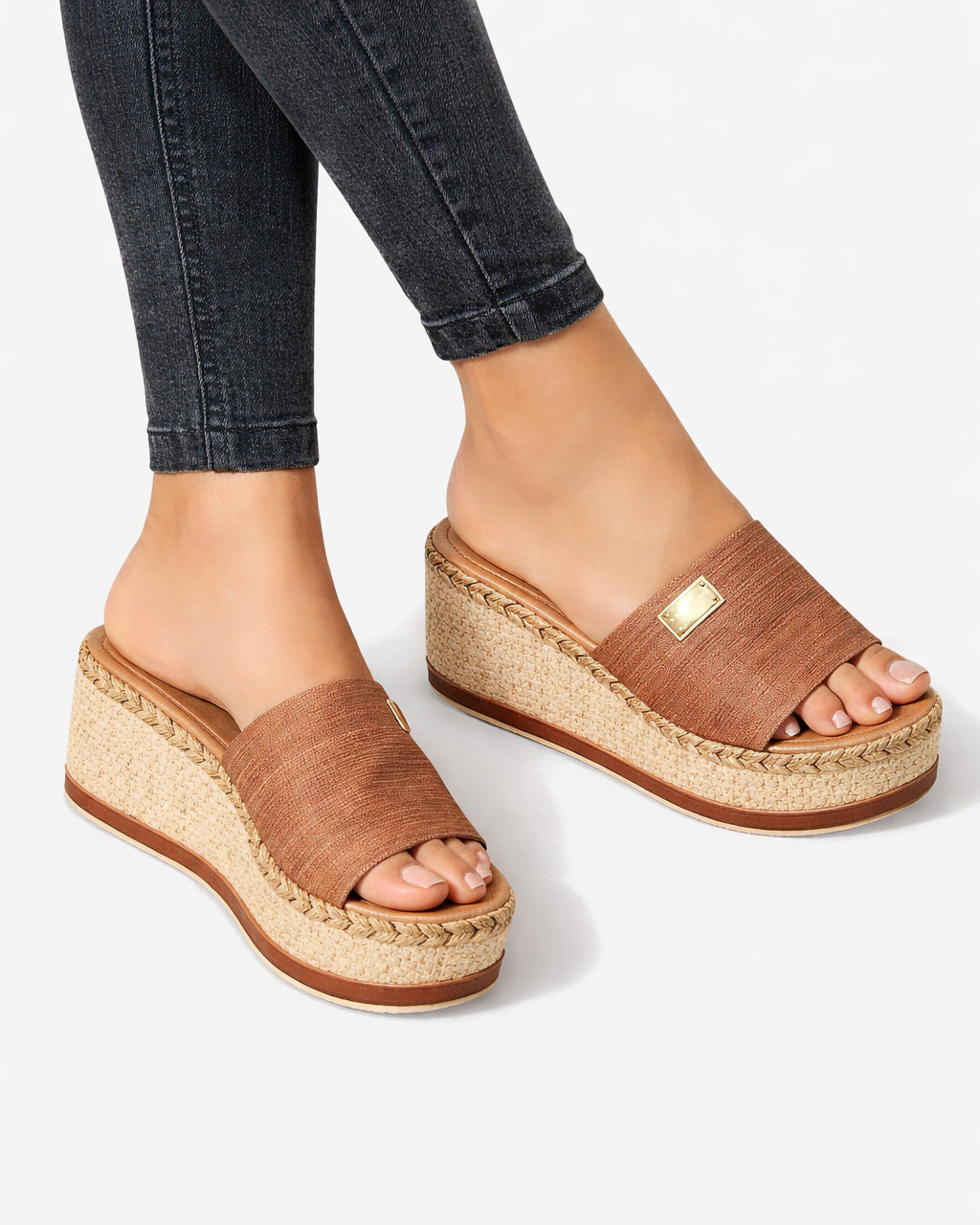 Sandales à plateforme en espadrille à enfiler à bout ouvert
