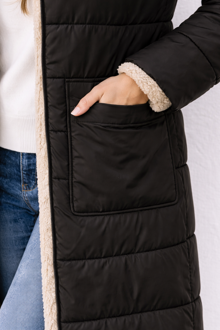 Manteau long réversible femme élégant et chaud pour l’hiver