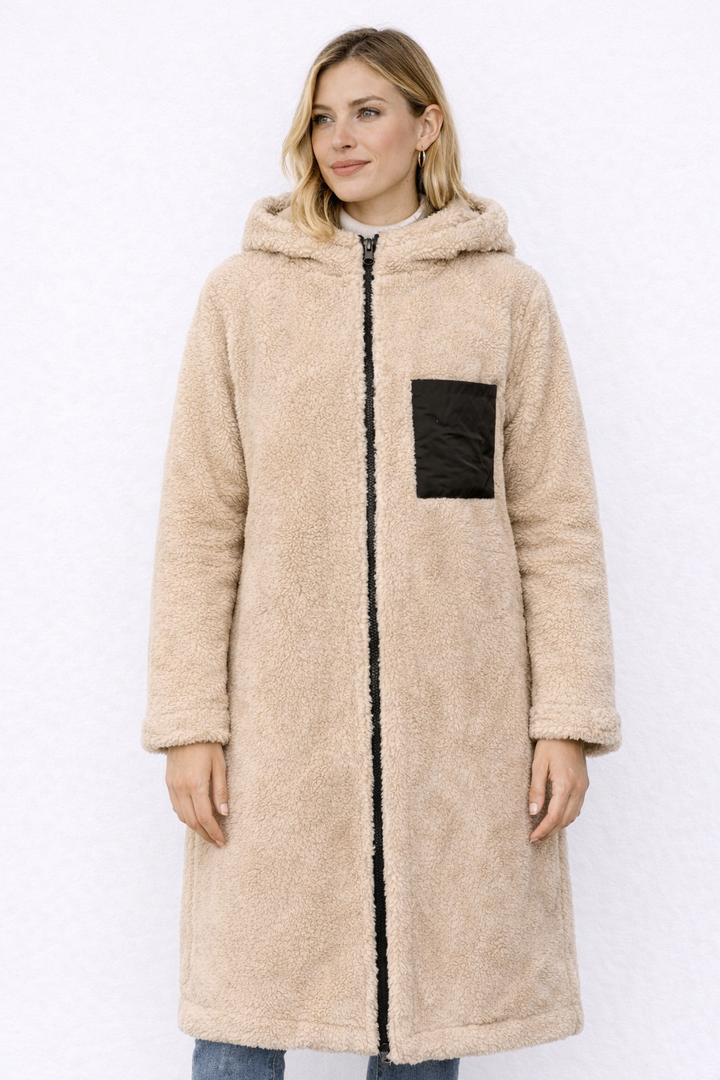 Manteau long réversible femme élégant et chaud pour l’hiver