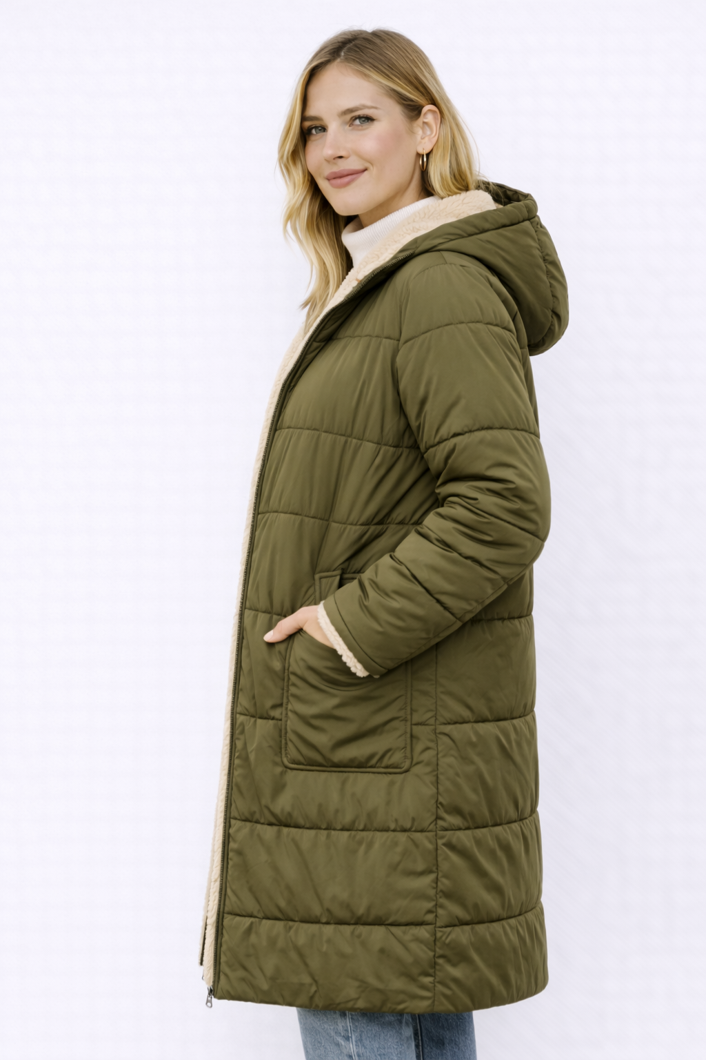 Manteau long réversible femme élégant et chaud pour l’hiver
