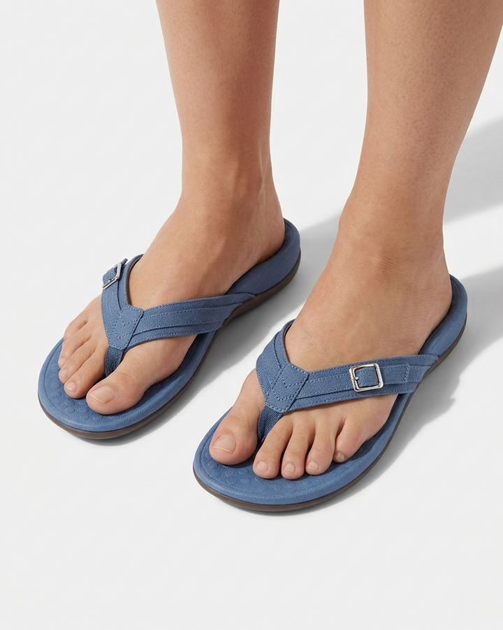 Tongs décontractées pour femmes - Sandales d'été à lanières avec boucle décorative