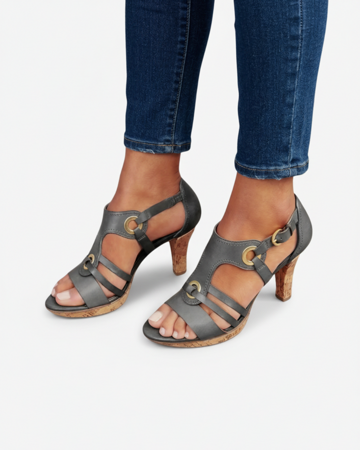 Sandales à talon en liège pour femmes – à bout ouvert avec sangle à boucle