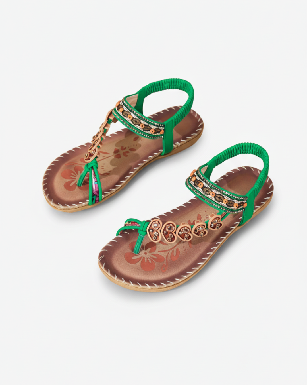 Sandales tongs perlées à motifs floraux avec sangle élastique à la cheville – confort à enfiler