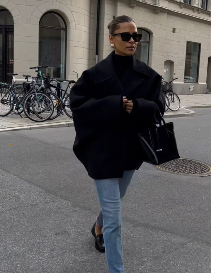 Manteau oversize femme chaud coupe ample fermeture boutonnée élégante