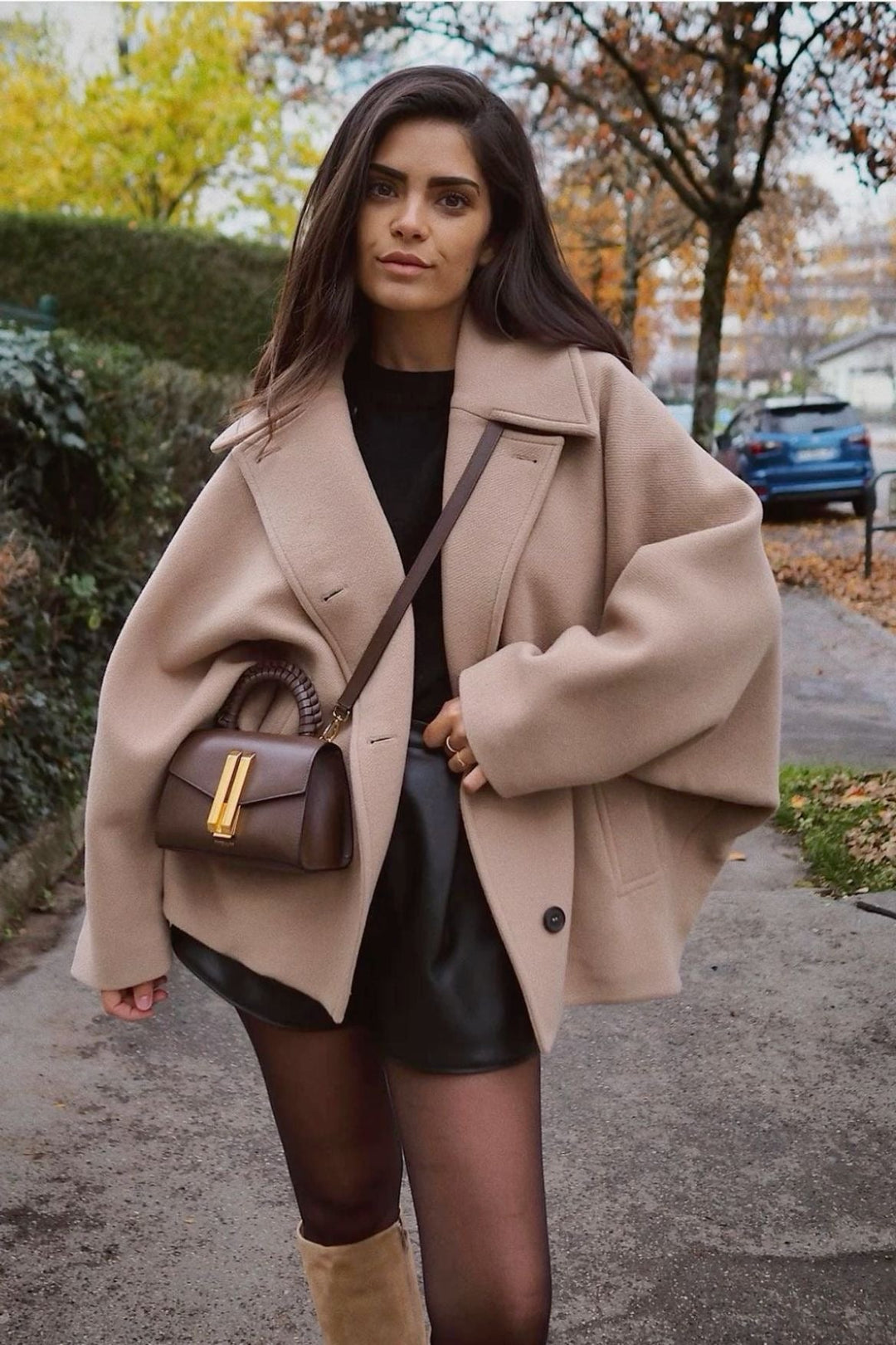 Manteau oversize femme chaud coupe ample fermeture boutonnée élégante