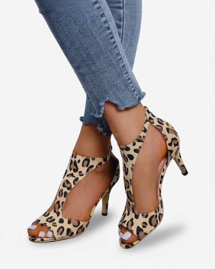 Sandales à talons à bout ouvert pour femmes, chic, avec design à découpes