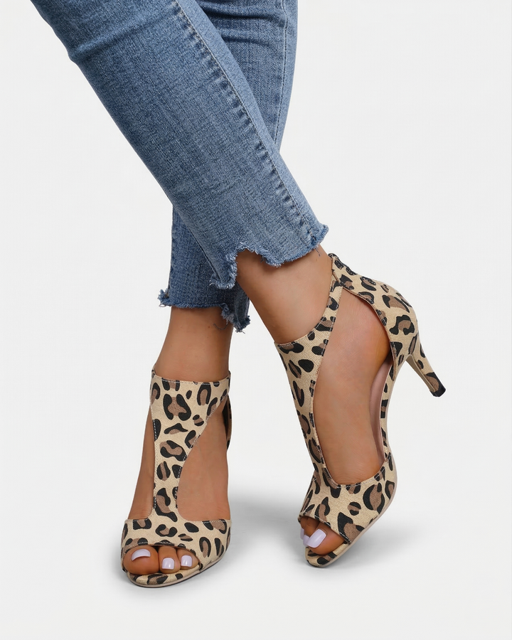 Sandales à talons à bout ouvert pour femmes, chic, avec design à découpes