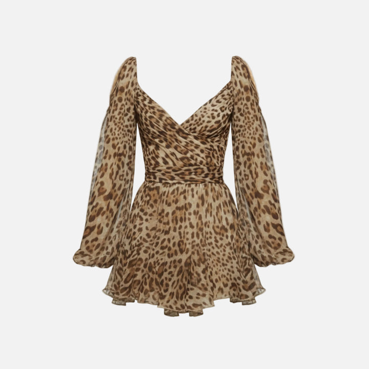 Robe courte mousseline femme cache-cœur manches bouffantes