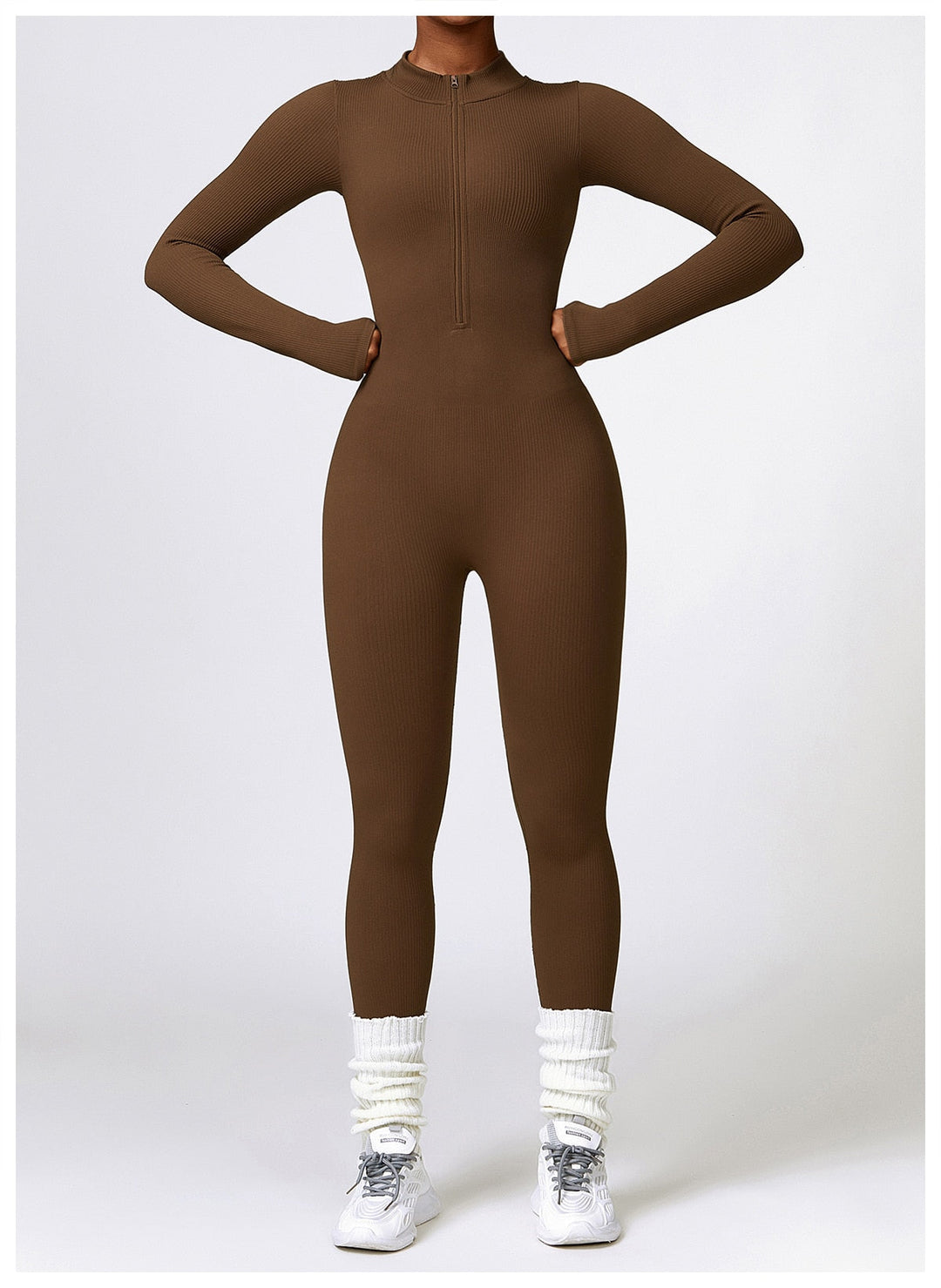 Zip Up Jumpsuit Long Sleeve - Siopie