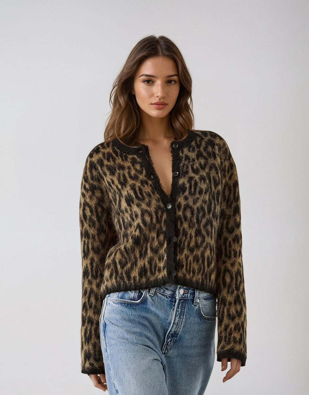 Cardigan femme laine alpaga col rond boutonné coupe polyvalente
