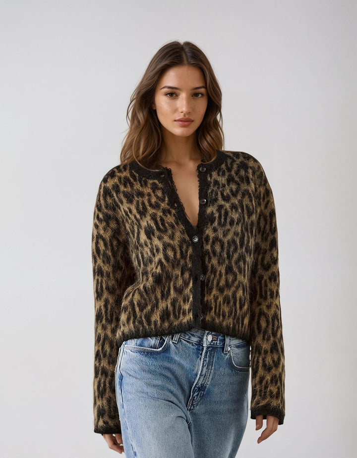 Cardigan femme laine alpaga col rond boutonné coupe polyvalente