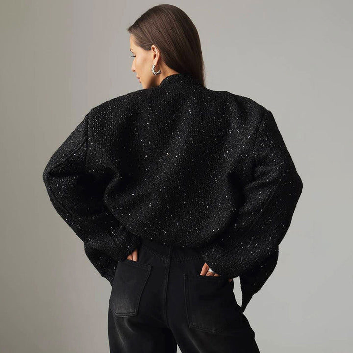 Veste à sequins femme coupe ample col montant élégante