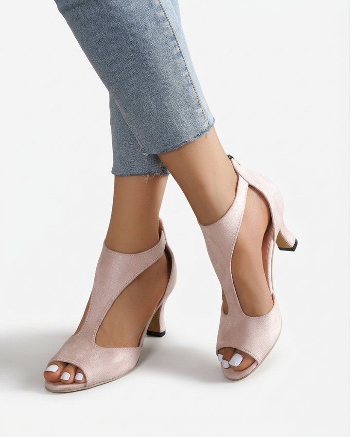 Sandales à talons à bout ouvert pour femmes, chic, avec design à découpes