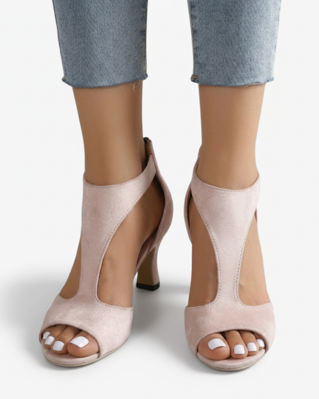 Sandales à talons à bout ouvert pour femmes, chic, avec design à découpes