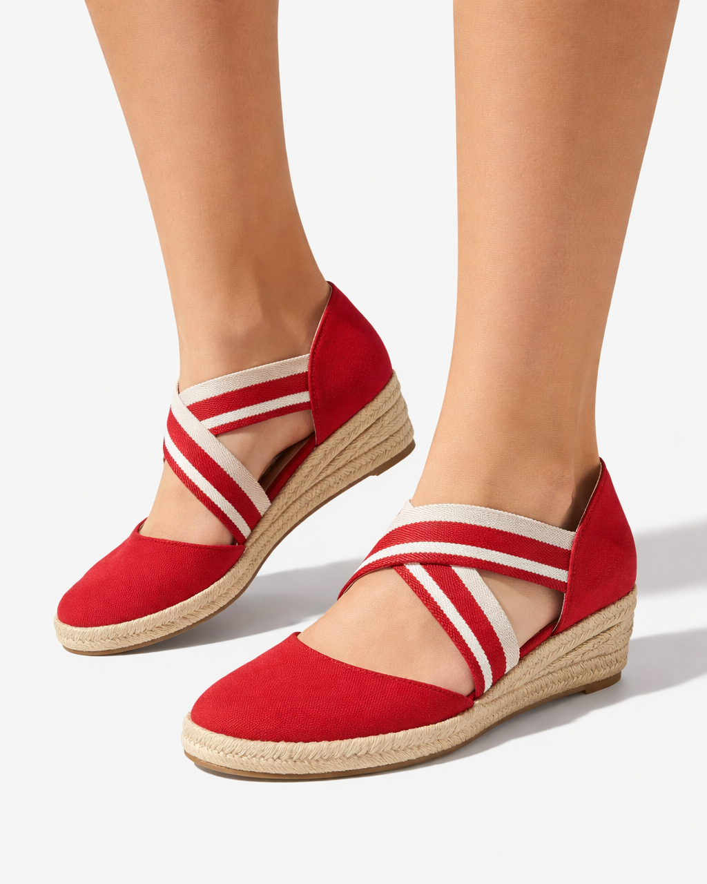 Espadrilles compensées à brides croisées, bout fermé, sans lacets